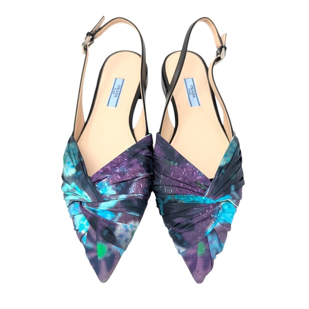 Prada Limited Edition Pointed Toe Slingback Bow Flat Purple Black Print 39.5 | 9 - Picture 2 of 13